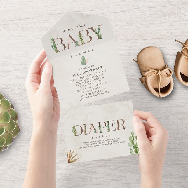 Cactus Diaper Raffle Baby Shower All In One All In One Invitation (Creator Uploaded)