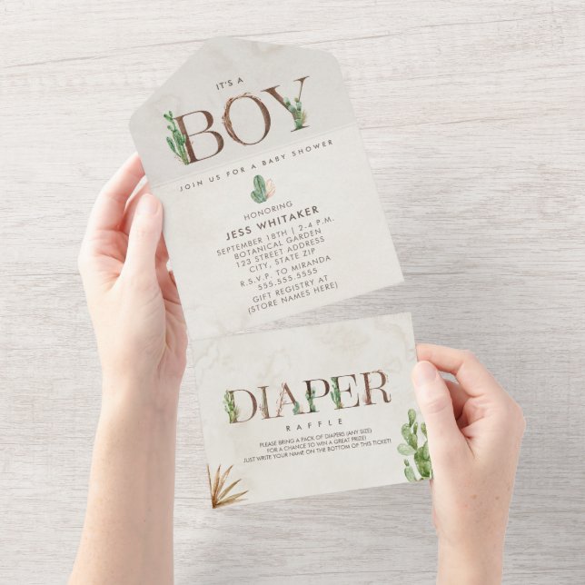 Cactus Diaper Raffle Boy Baby Shower All In One Invitation (Tearaway)