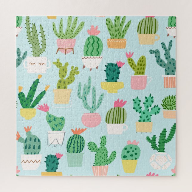 Cactus diversity, vintage seamless background. jigsaw puzzle (Vertical)