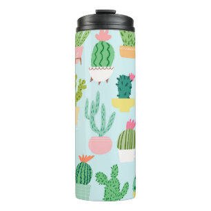 Cactus diversity, vintage seamless background. thermal tumbler