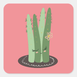 Cactus Doodle Cartoon Funny Green Pink Square Sticker
