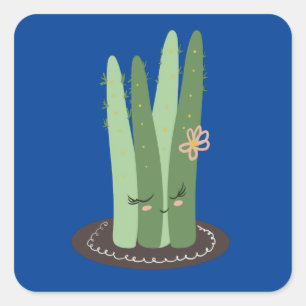 Cactus Doodle Cartoon Funny Green Square Sticker