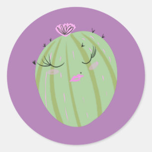 Cactus Doodle Cartoon Funny Purple Classic Round Sticker