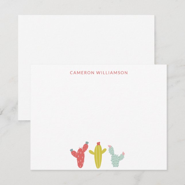 Cactus Drawing in Red Personalised Stationery    Card (Front/Back)