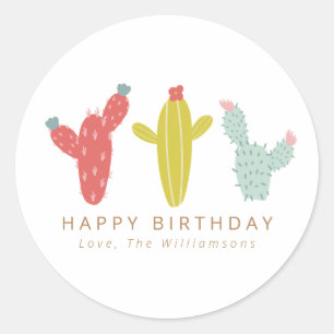Cactus Drawing in Red Personalised Thank You Classic Round Sticker