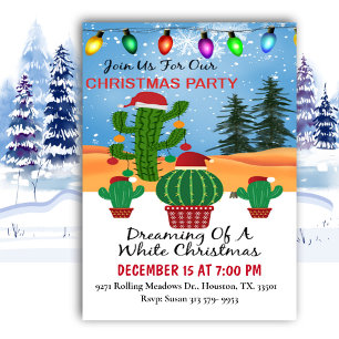 Cactus Dreaming Of White Christmas Party Invitation