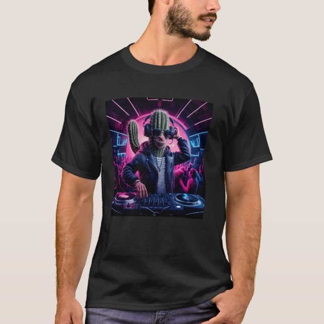 Cactus Dressed As Dj In Vibrant Club Scene For Par T-Shirt (Front)