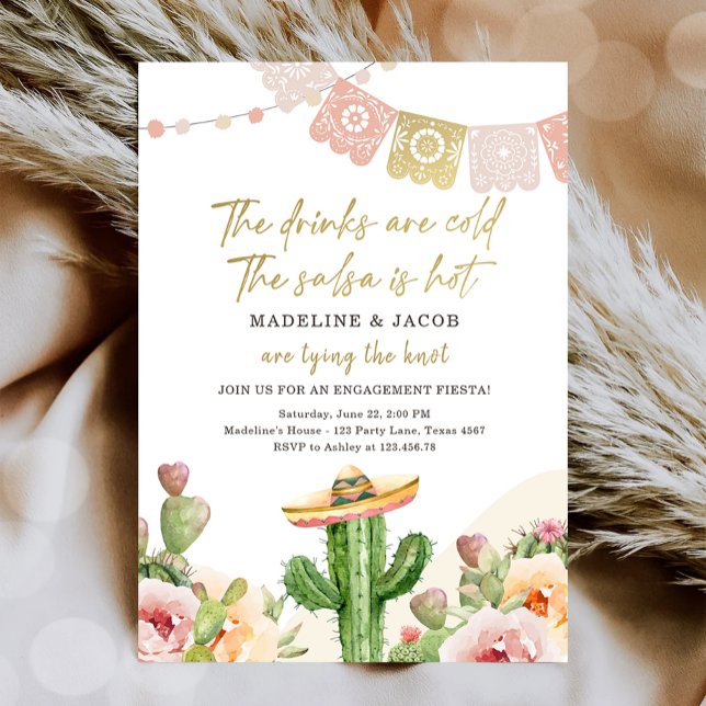 Cactus Drink Cold Salsa Hot Knot Engagement Fiesta Invitation (Creator Uploaded)