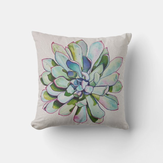 Cactus earthy natural tones oil painting cushion (Front)