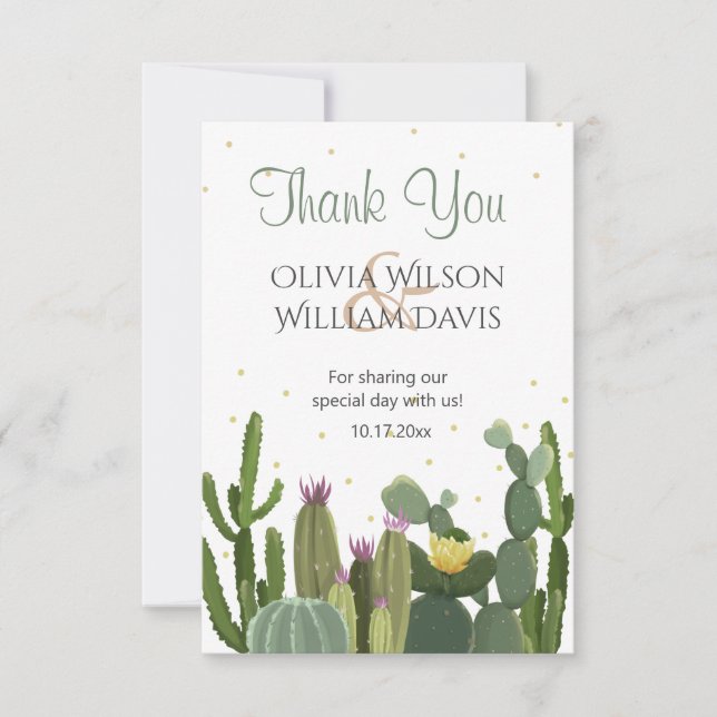 Cactus Elegant Wedding  Thank You Card (Front)