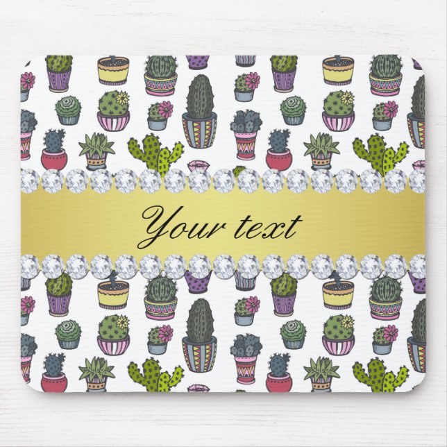 Cactus Faux Gold Bling Diamonds Mouse Mat (Front)
