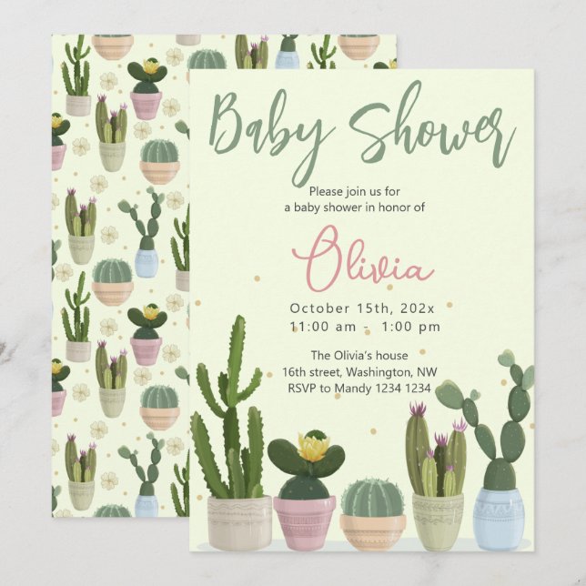 Cactus Fiesta Baby Shower  Invitation (Front/Back)