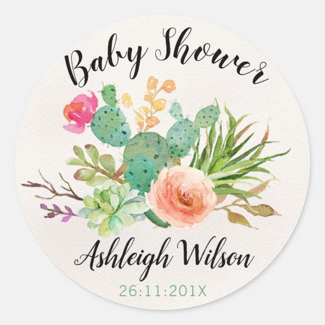 Cactus Fiesta Baby Shower Sticker (Front)