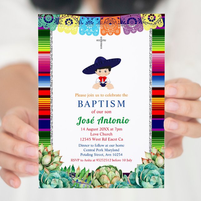 Cactus Fiesta Baptism for Boy Invitation (Creator Uploaded)