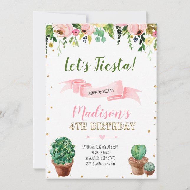 Cactus fiesta birthday invitation (Front)