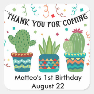 Cactus Fiesta Birthday Party First Year One Year Square Sticker