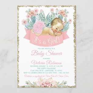 Cactus Fiesta Blonde Girl Baby Shower Invitation