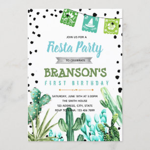 Cactus fiesta boy baby birthday invitation