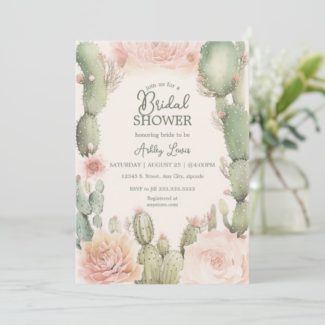 Cactus Fiesta bridal shower Desert shower Invitation (Standing Front)