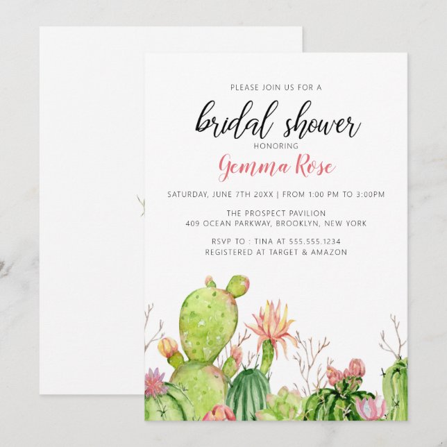 Cactus, fiesta bridal shower invitation (Front/Back)