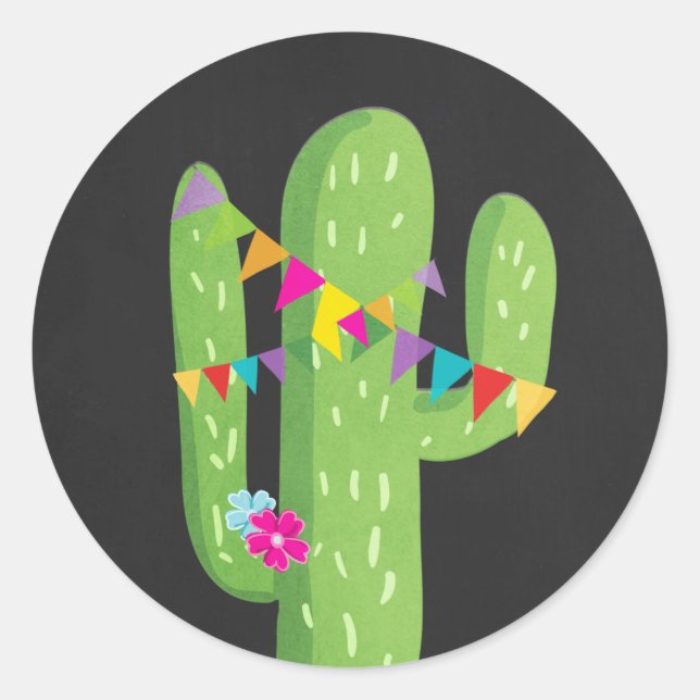 Cactus fiesta favour tag Sticker Mexican party (Front)
