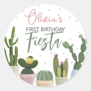 Cactus Fiesta First Birthday  Classic Round Sticker