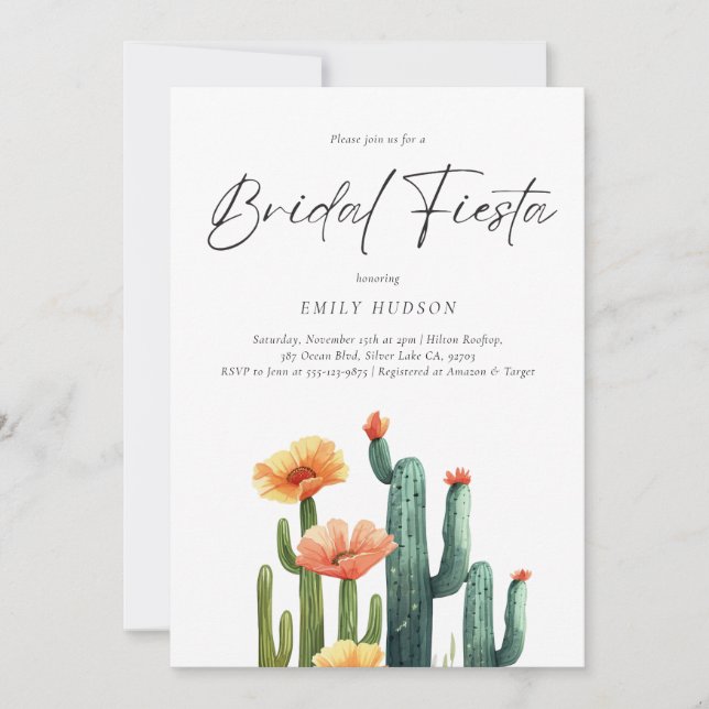 Cactus Fiesta Floral Bridal Shower Invitation (Front)