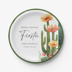 Cactus Fiesta Floral Bridal Shower Paper Plate