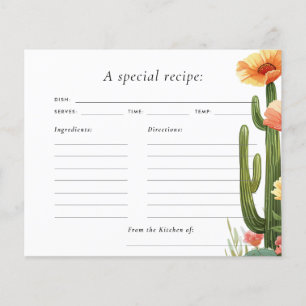 Cactus Fiesta Floral Bridal Shower Recipe Card