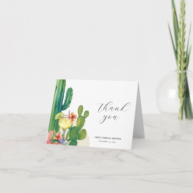 Cactus Fiesta Floral Bridal Shower Thank You Card (Front)