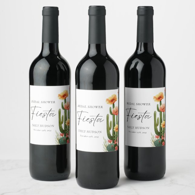 Cactus Fiesta Floral Bridal Shower Wine Label (Bottles)