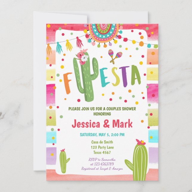 Cactus Fiesta Mexican Couples Shower Invite (Front)