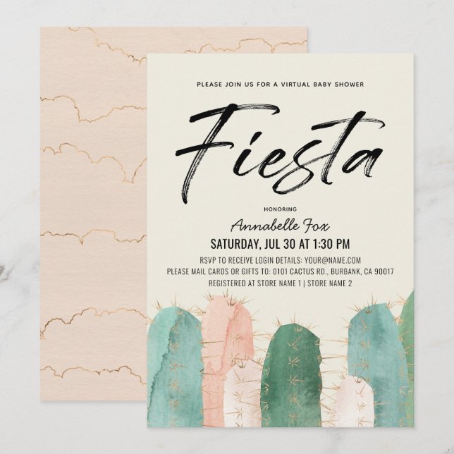Cactus Fiesta Pink Virtual Baby Shower Invitation (Front/Back)