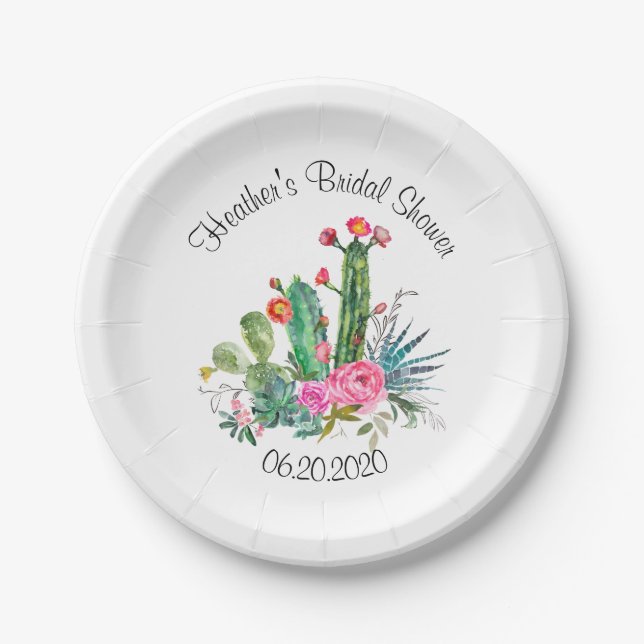 Cactus Fiesta Watercolor Paper Plate (Front)