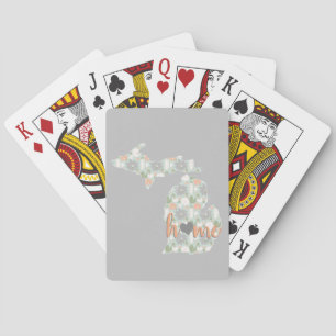 Cactus Filled Michigan Silhouette Home On Grey Playing Cards
