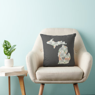 Cactus Filled Michigan Silhouette With Home Cushion
