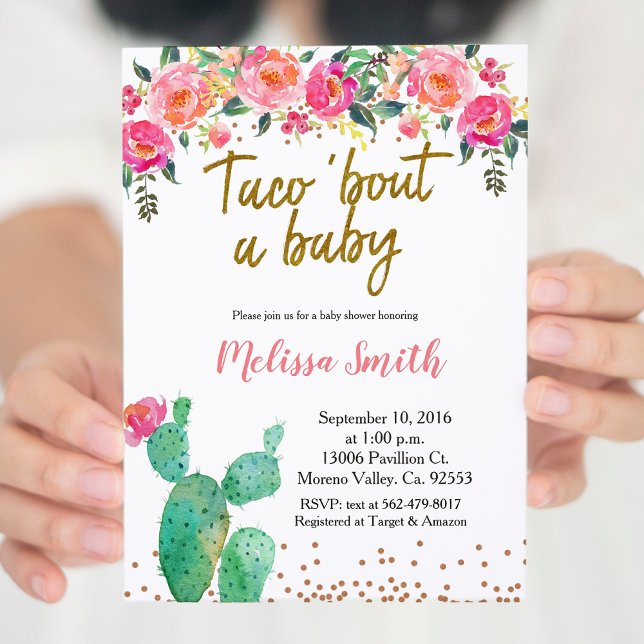 Cactus floral Baby Shower Taco Bout Baby Invitation (Creator Uploaded)