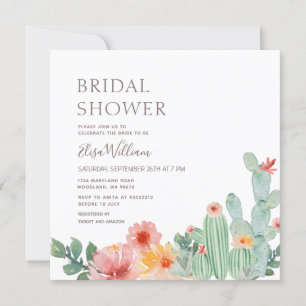 Cactus Floral Bridal Shower Invitation