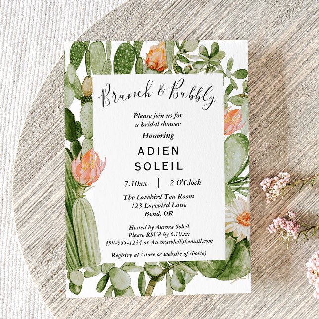 Cactus Floral Brunch And Bubbly Bridal Shower Invitation (Creator Uploaded)