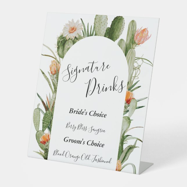 Cactus Floral Desert Wedding Signature Drinks Sign (Front)