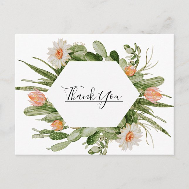 Cactus Floral Desert Wedding Thank You Postcard (Front)