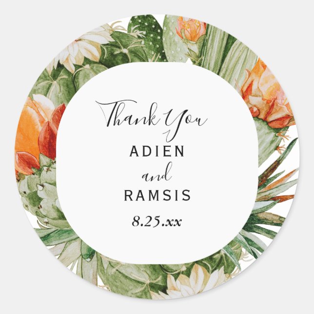 Cactus Floral Desert Wedding Thank You Sticker (Front)