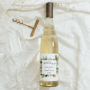Cactus Floral Desert Wedding Wine Label