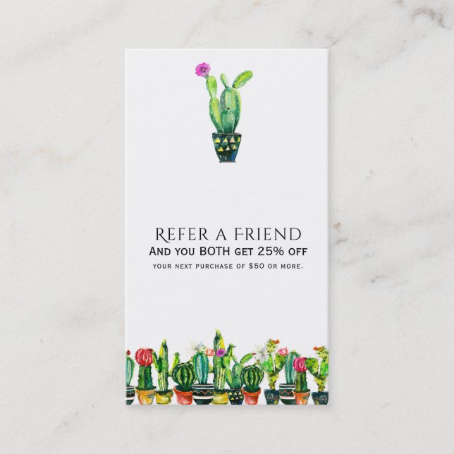 Cactus Floral Rustic Southwestern Refer a Friend Referral Card (Front)
