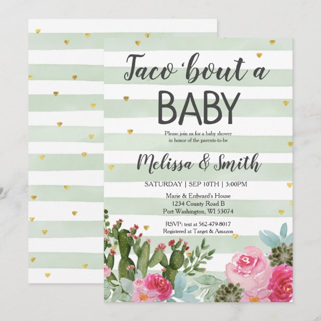 Cactus floral Taco Bout Baby Baby Shower Invitation (Front/Back)