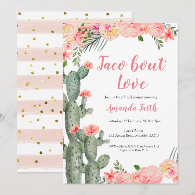Cactus Floral Taco bout Love Bridal Shower Invitation (Front/Back)