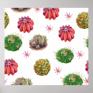 Cactus Floral: Watercolor Background Poster