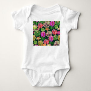 Cactus Floral Watercolor Seamless Pattern Baby Bodysuit