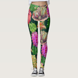 Cactus Floral Watercolor Seamless Pattern Leggings