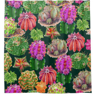 Cactus Floral Watercolor Seamless Pattern Shower Curtain